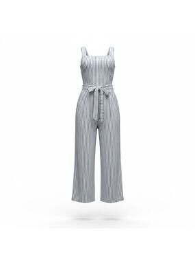 BCBGeneration Linen Blend Blue&White Striped Sleeveless Belted Jumpsuit Size 12